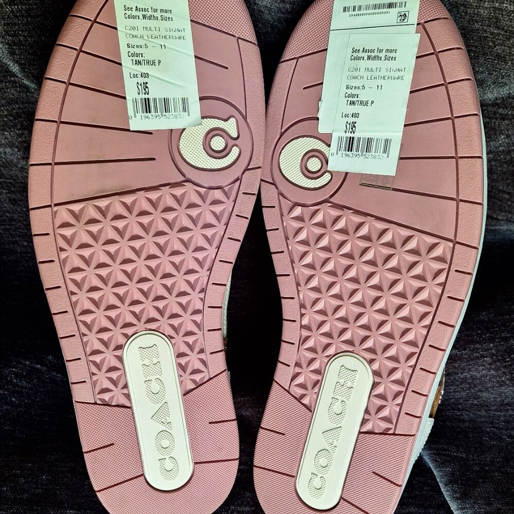 New Women's Coach Signature Leatherware Sneakers Beige & White Sizes 6.5, 8, 9.5 - Picture 2 of 5